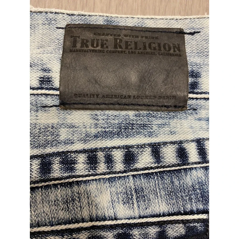 True Religion Jeans Shorts Mens 38 Ricky Relaxed Super T Flap Acid Wash Denim
